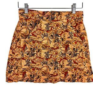 Zara Pattern Mini Skirt Brown Mustard Mauve Floral Zip-up Boho Corduroy Vintage